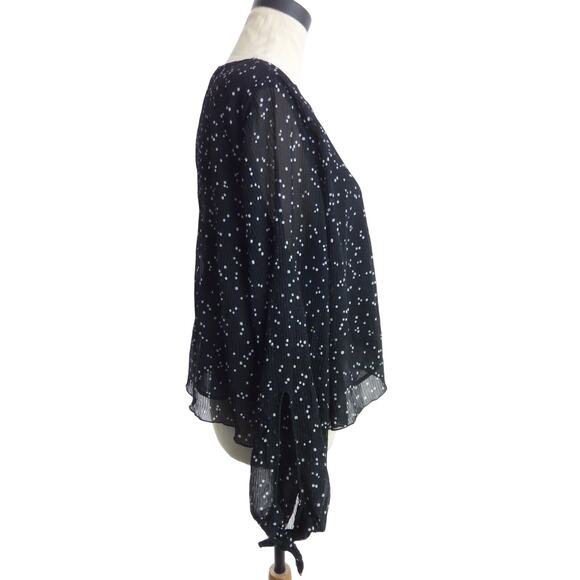 Zara Black and White Dot Chiffon Long Sleeve Blouse XL - Picture 2 of 6